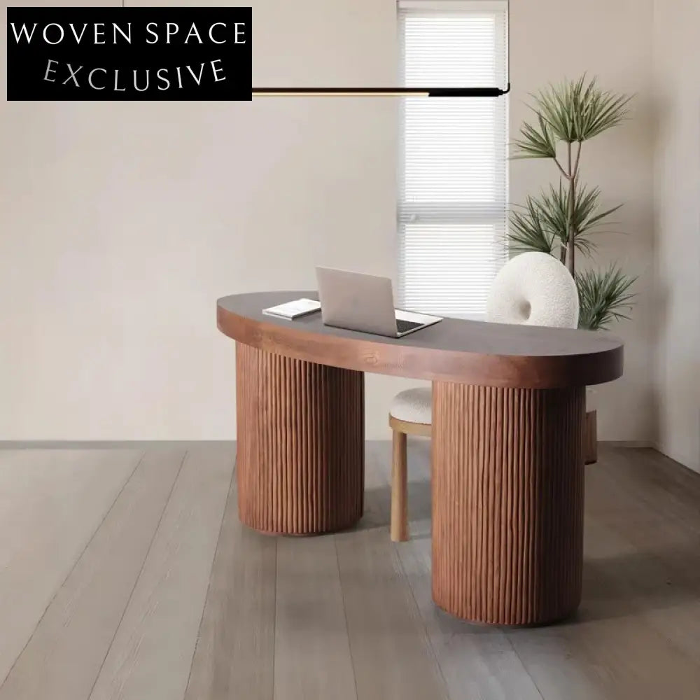 Modern Luxury Ash Wood Burl Veneer Curved Home Office Desk Table
