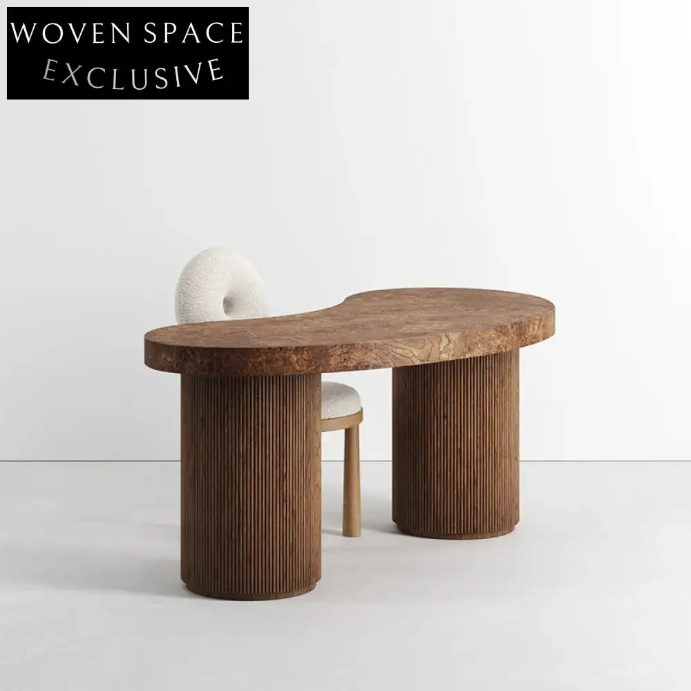 Modern Luxury Ash Wood Burl Veneer Curved Home Office Desk Table