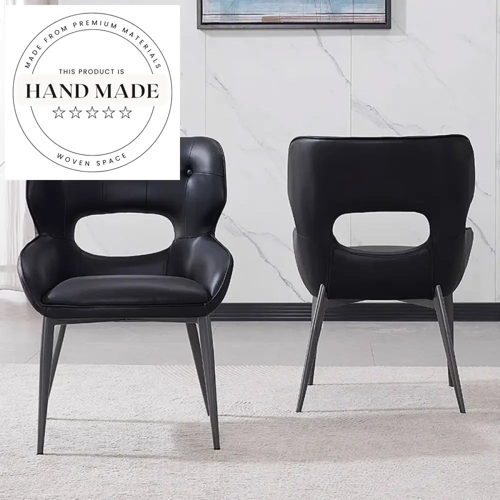 Modern Luxury Black Leather Upholstered Comfortable Padded Dining Chair