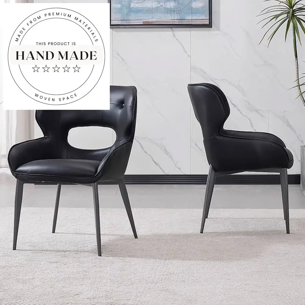 Modern Luxury Black Leather Upholstered Comfortable Padded Dining Chair