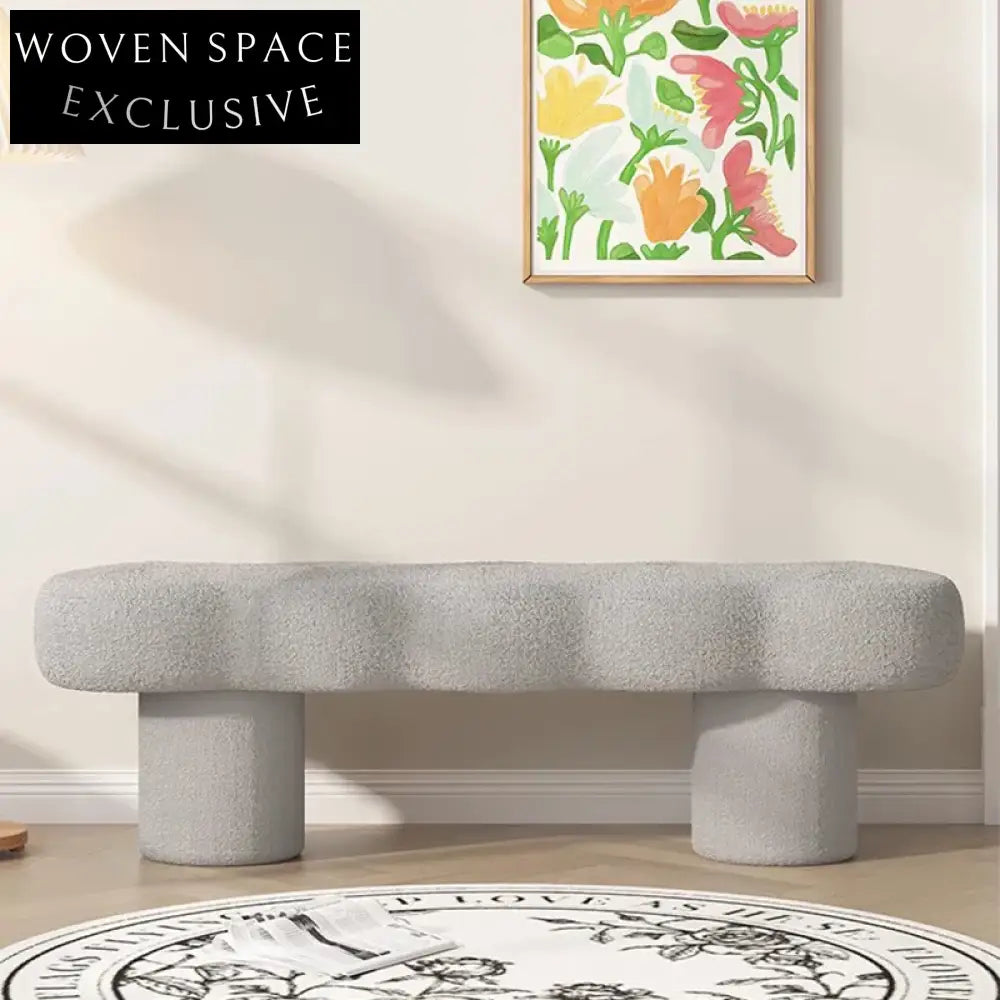 Modern Luxury Boucle Fabric Long Shoe Bench for Entryway or Bedroom