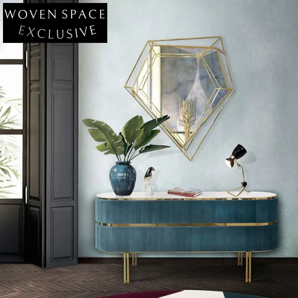 Modern Luxury Diamond Gold Irregular Metal Wall Decor Living Room Mirror