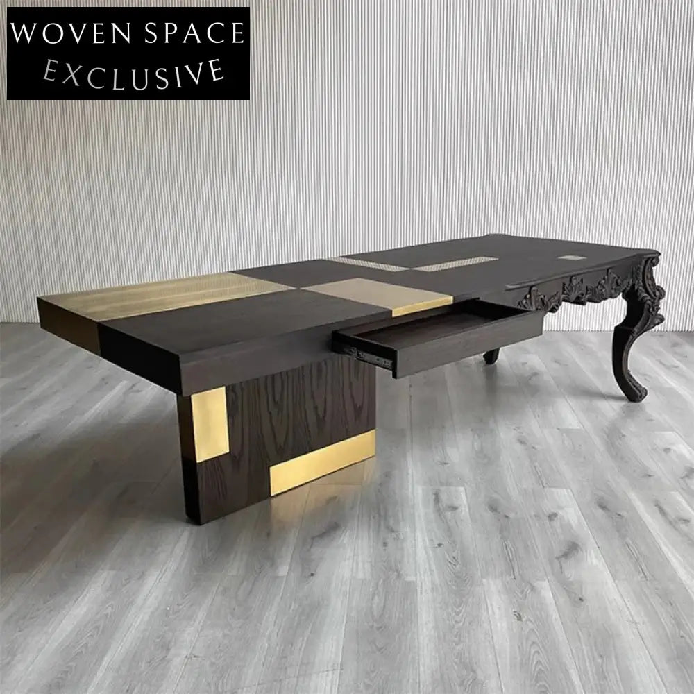 Modern Luxury Executive Hand-Carved Ash Wood Computer Desk for Office