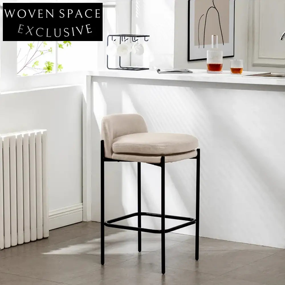 Modern Luxury Fabric Upholstered Bar Stool with Metal Base High Chair