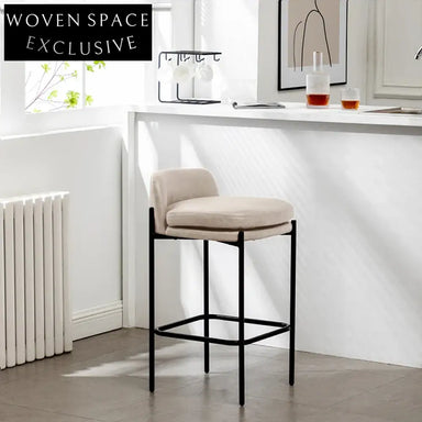 Modern Luxury Fabric Upholstered Bar Stool with Metal Base High Chair