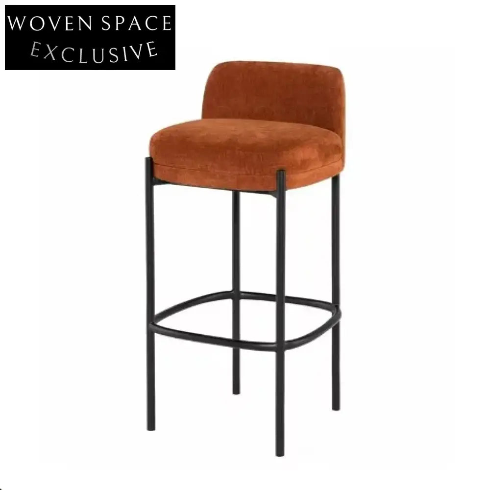 Modern Luxury Fabric Upholstered Bar Stool with Metal Base High Chair