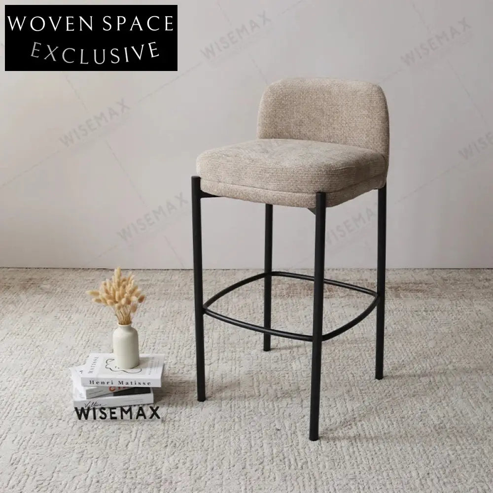 Modern Luxury Fabric Upholstered Bar Stool with Metal Base High Chair