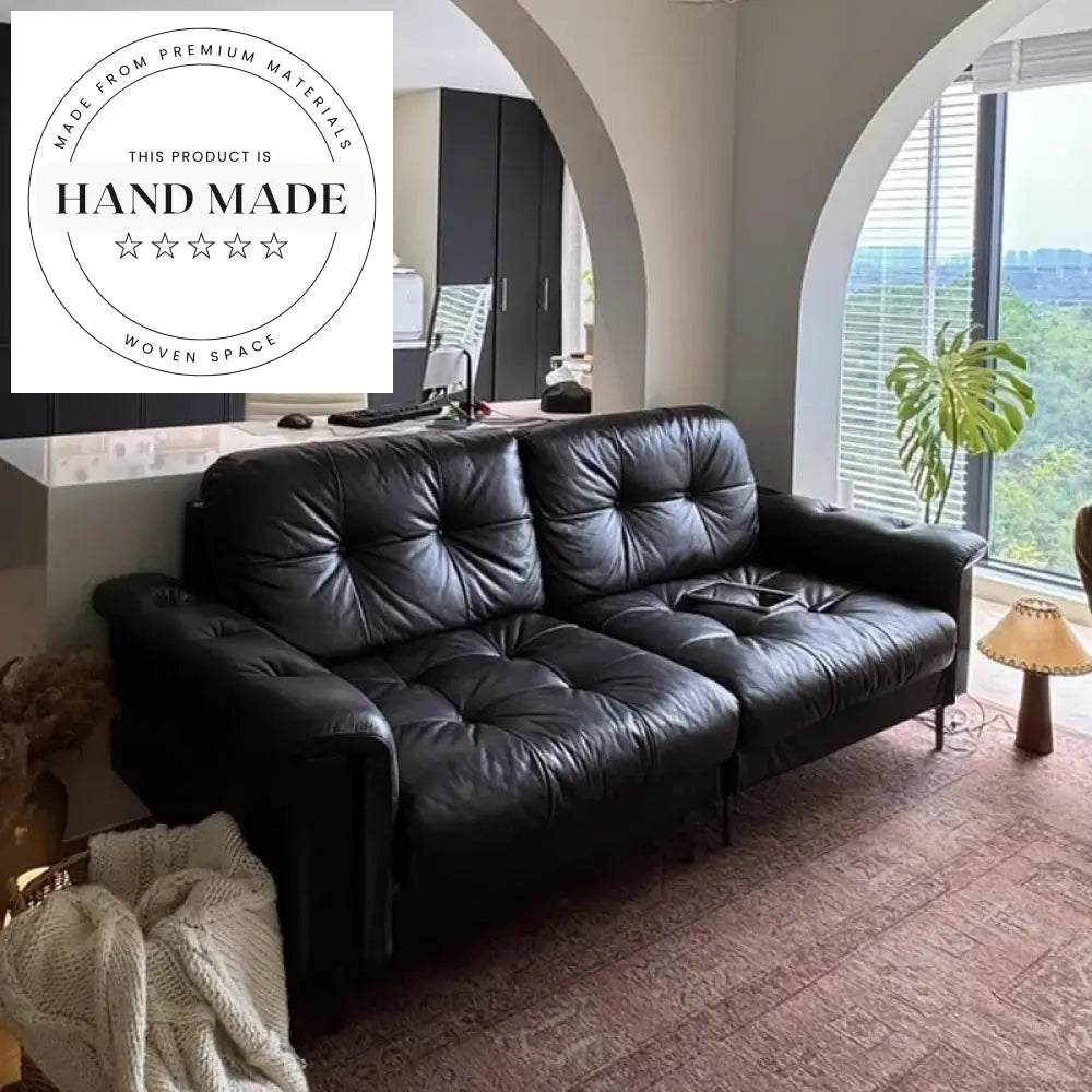 Modern Luxury French Retro 3-Seater Genuine Leather Sectional Sofa