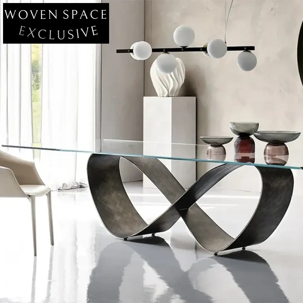 Modern Luxury Glass Dining Table, Metal Base, Seats 6, Italian Design Dining Table