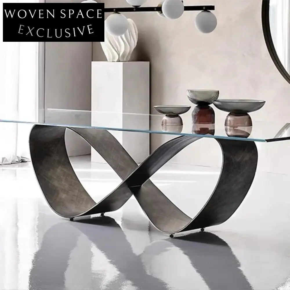 Modern Luxury Glass Dining Table, Metal Base, Seats 6, Italian Design Dining Table