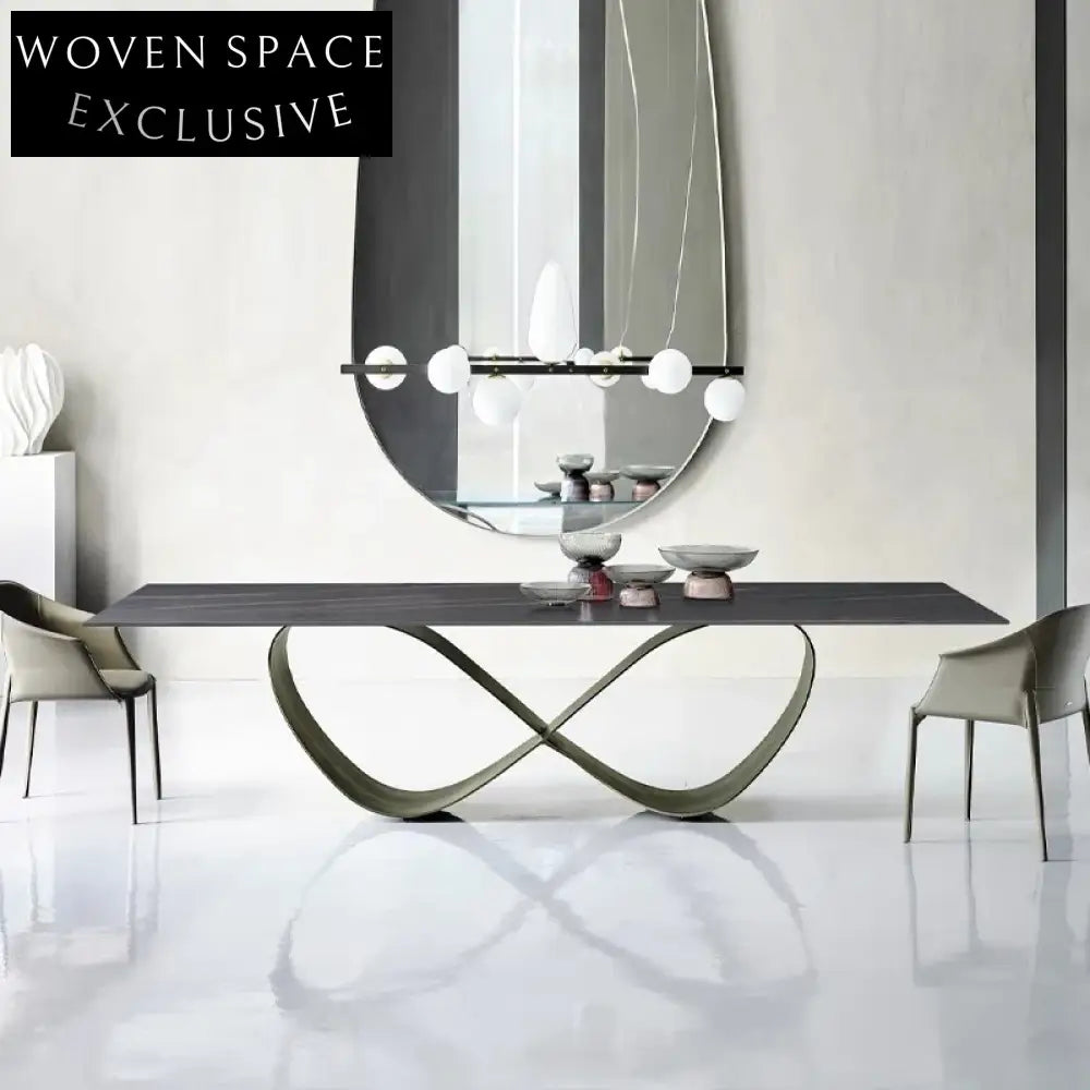 Modern Luxury Glass Dining Table, Metal Base, Seats 6, Italian Design Dining Table