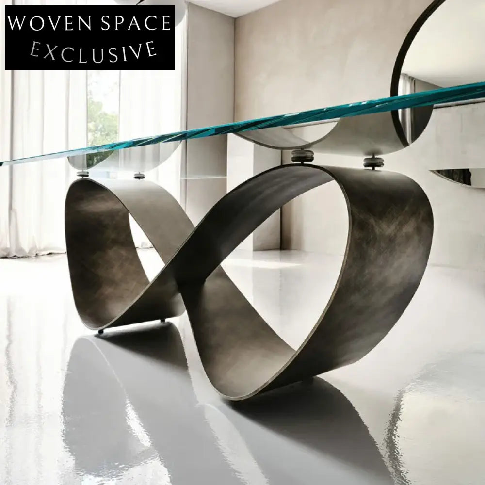 Modern Luxury Glass Dining Table, Metal Base, Seats 6, Italian Design Dining Table