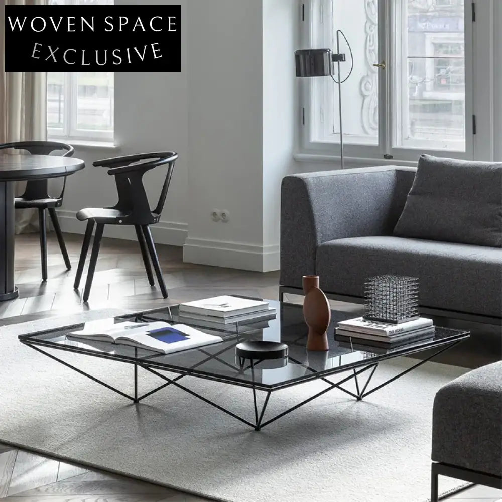 Modern Luxury Glass Top Inverted Pyramid Design Stainless Steel Base Coffee Table