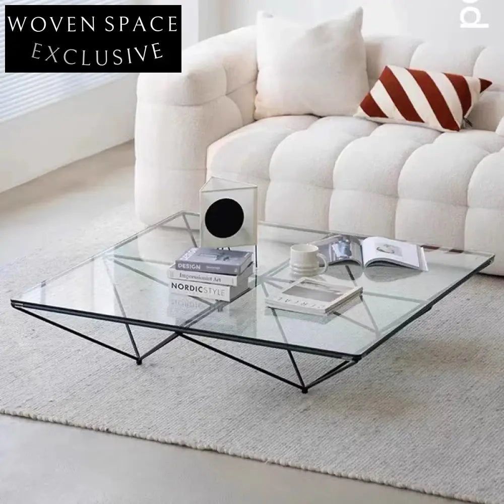 Modern Luxury Glass Top Inverted Pyramid Design Stainless Steel Base Coffee Table