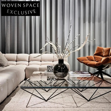 Modern Luxury Glass Top Inverted Pyramid Design Stainless Steel Base Coffee Table