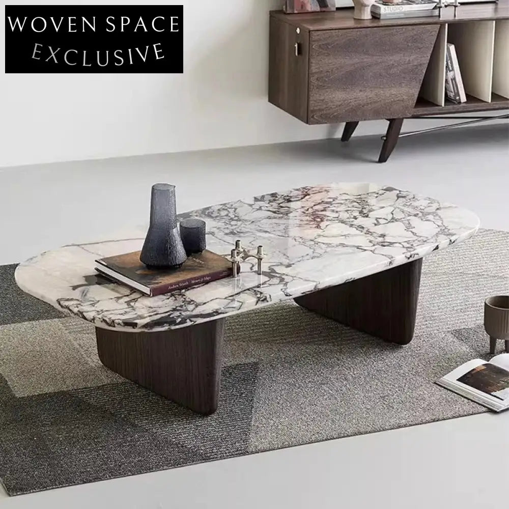 Modern Luxury Gold Metal Base Marble Oval Coffee Table Set