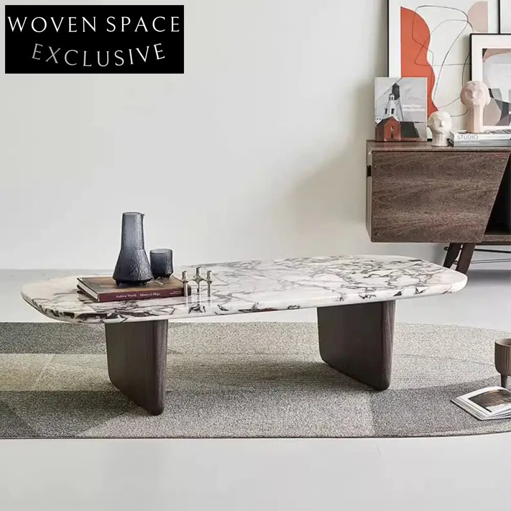 Modern Luxury Gold Metal Base Marble Oval Coffee Table Set