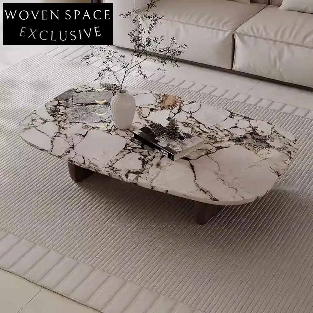 Modern Luxury Gold Metal Base Marble Oval Coffee Table Set