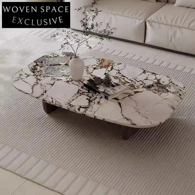 Modern Luxury Gold Metal Base Marble Top Oval Coffee Table Set