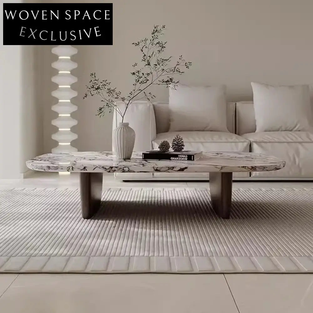 Modern Luxury Gold Metal Base Marble Top Oval Coffee Table Set