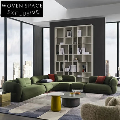 Modern Luxury Green Linen Fabric L-Shaped Corner Sectional Sofa Set