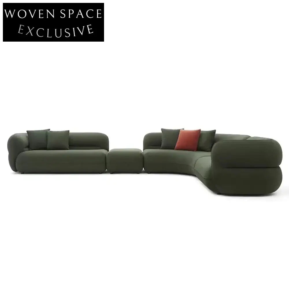 Modern Luxury Green Linen Fabric L-Shaped Corner Sectional Sofa Set