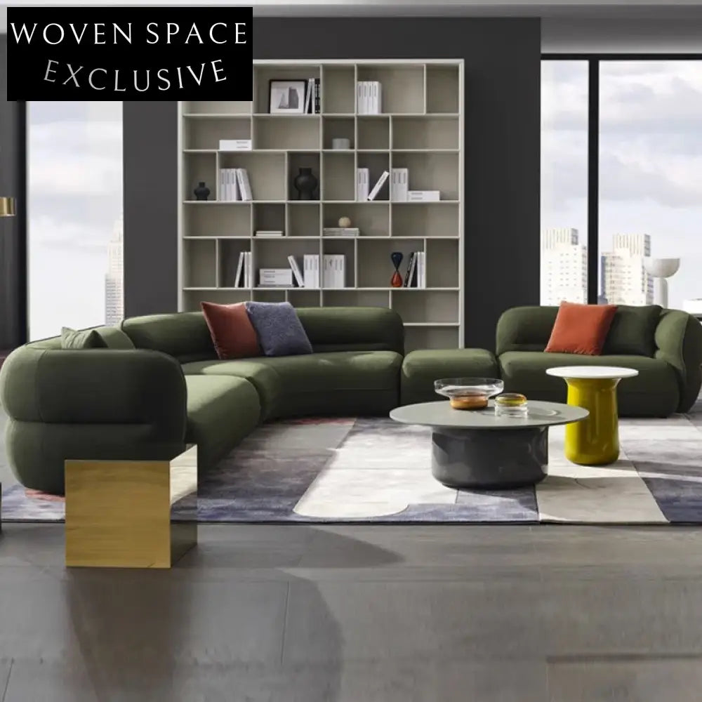 Modern Luxury Green Linen Fabric L-Shaped Corner Sectional Sofa Set