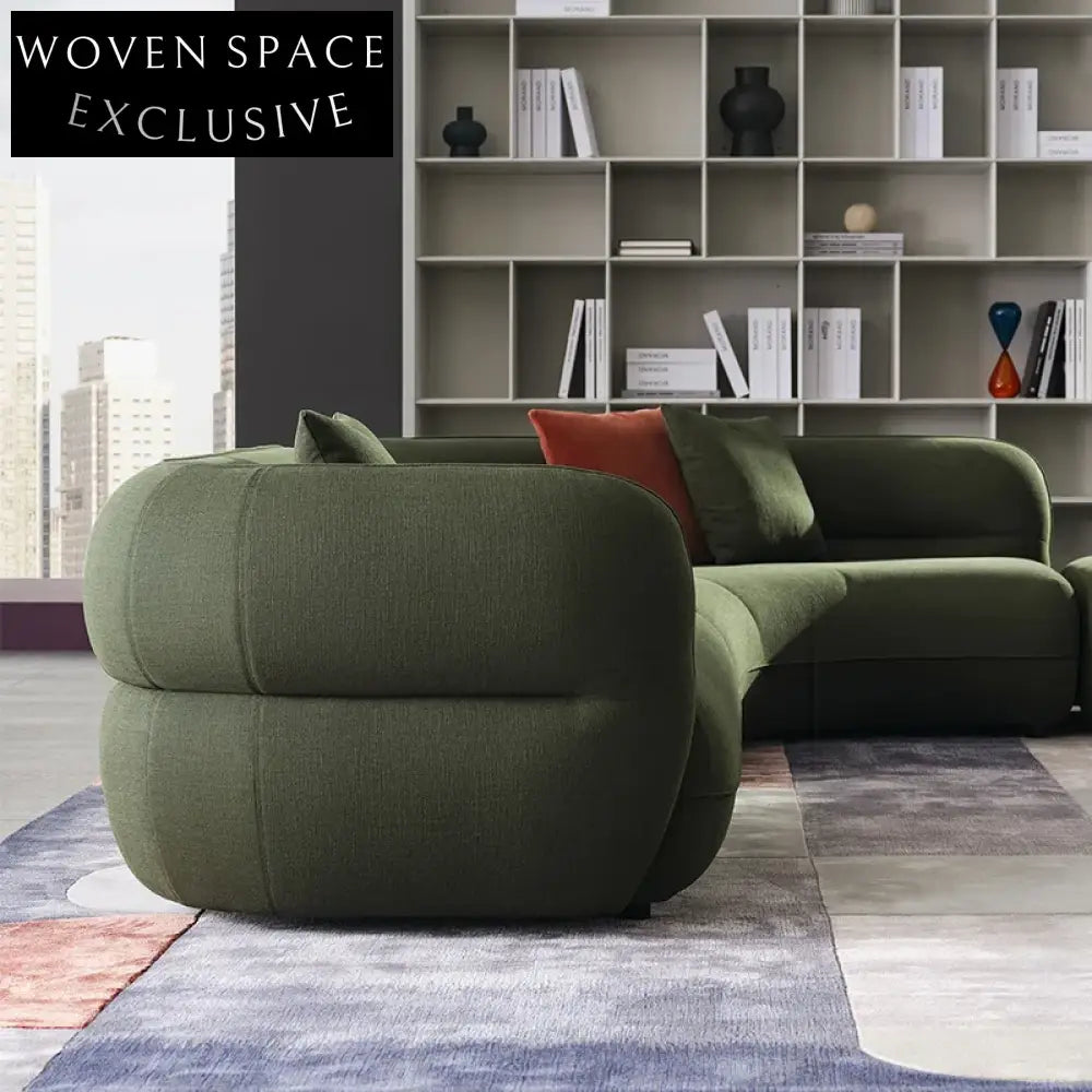 Modern Luxury Green Linen Fabric L-Shaped Corner Sectional Sofa Set