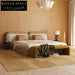 Modern Luxury King Size Upholstered Bed with Soft Pink Fabric Headboard