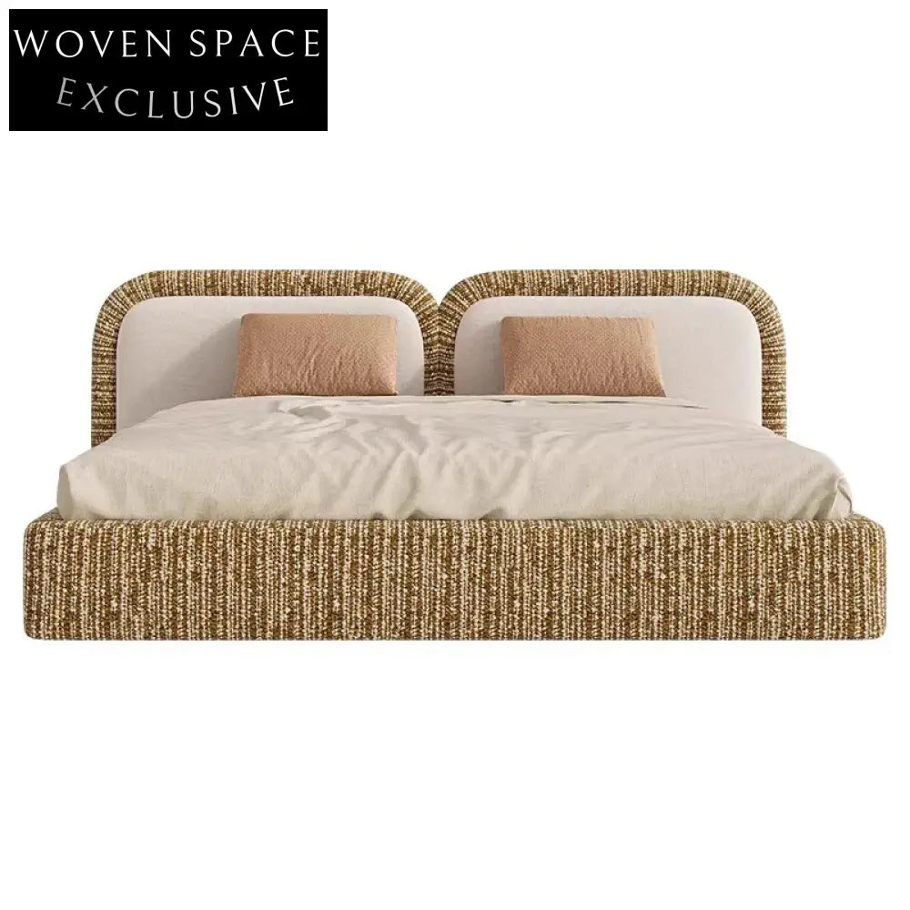 Modern Luxury King Size Upholstered Bed with Soft Pink Fabric Headboard