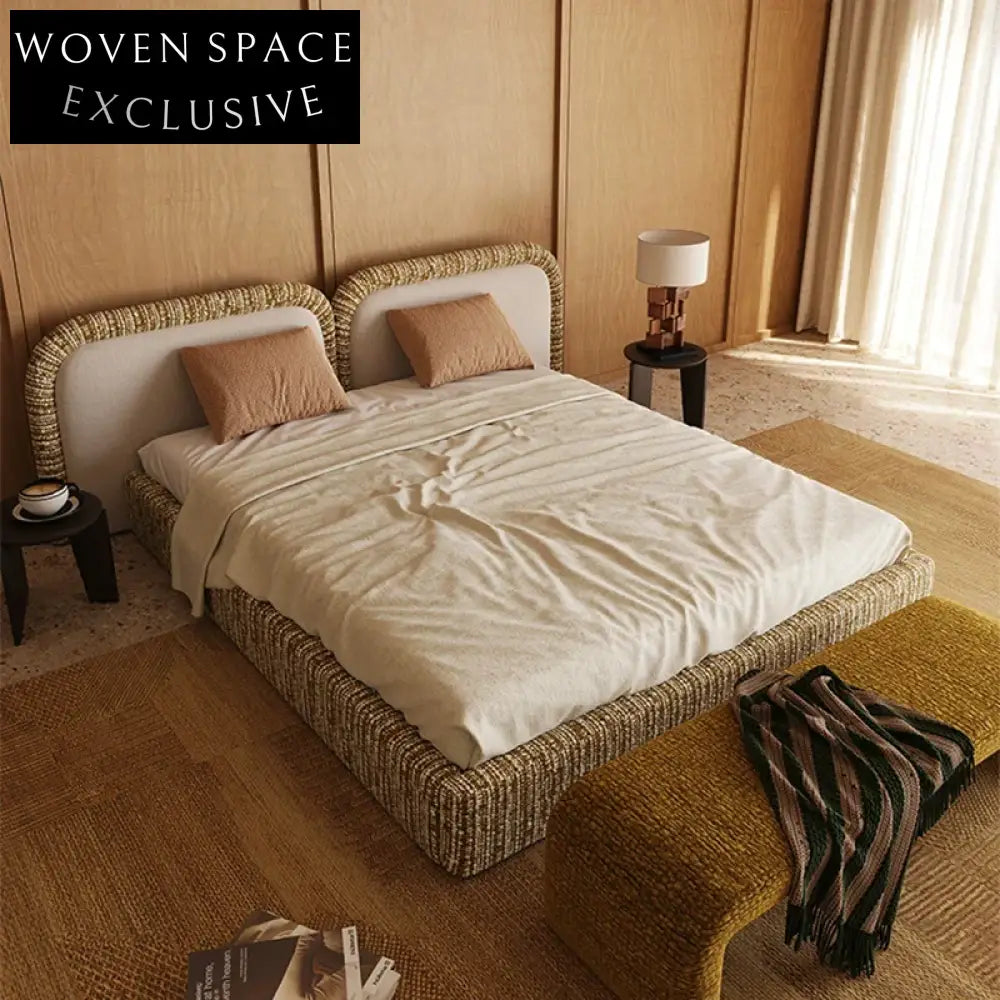 Modern Luxury King Size Upholstered Bed with Soft Pink Fabric Headboard