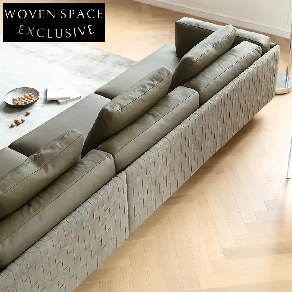 Modern Luxury L-Shape Corner Sofa Couch with Metal Base & Real Leather Upholstery
