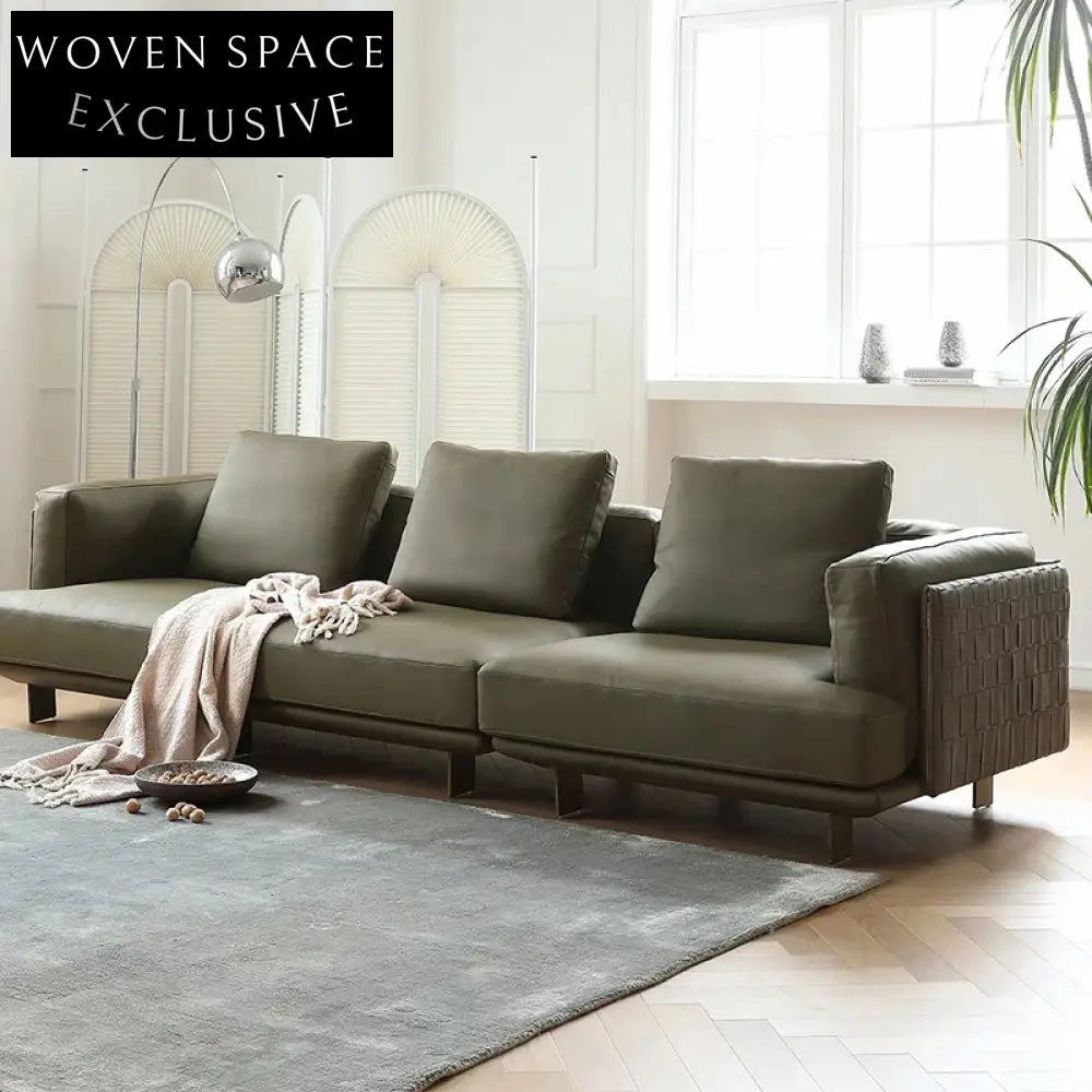 Modern Luxury L-Shape Corner Sofa Couch with Metal Base & Real Leather Upholstery