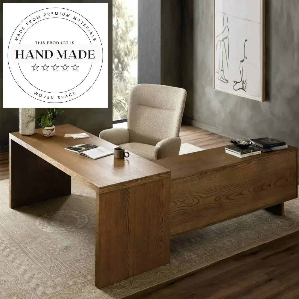 Modern Luxury L-Shaped Solid Wood Executive Office Desk