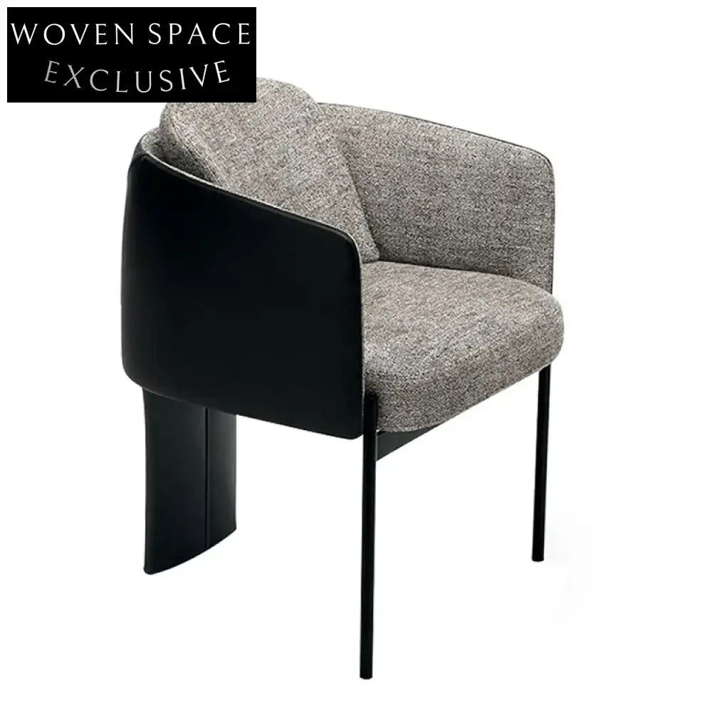 Modern Luxury Leather Armrest Dining Chair with Fabric & Metal Legs for Elegant Living Spaces