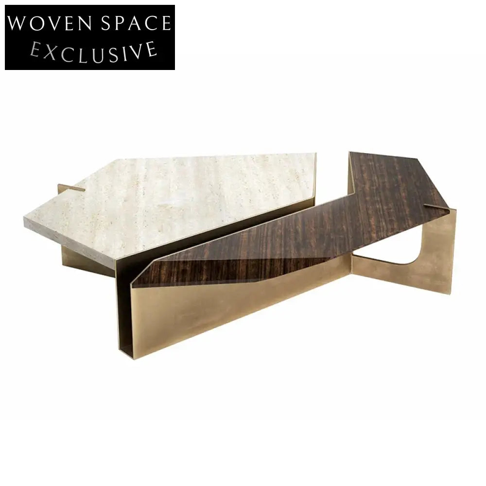 Modern Luxury Marble Coffee Table with Unique Stainless Steel Base