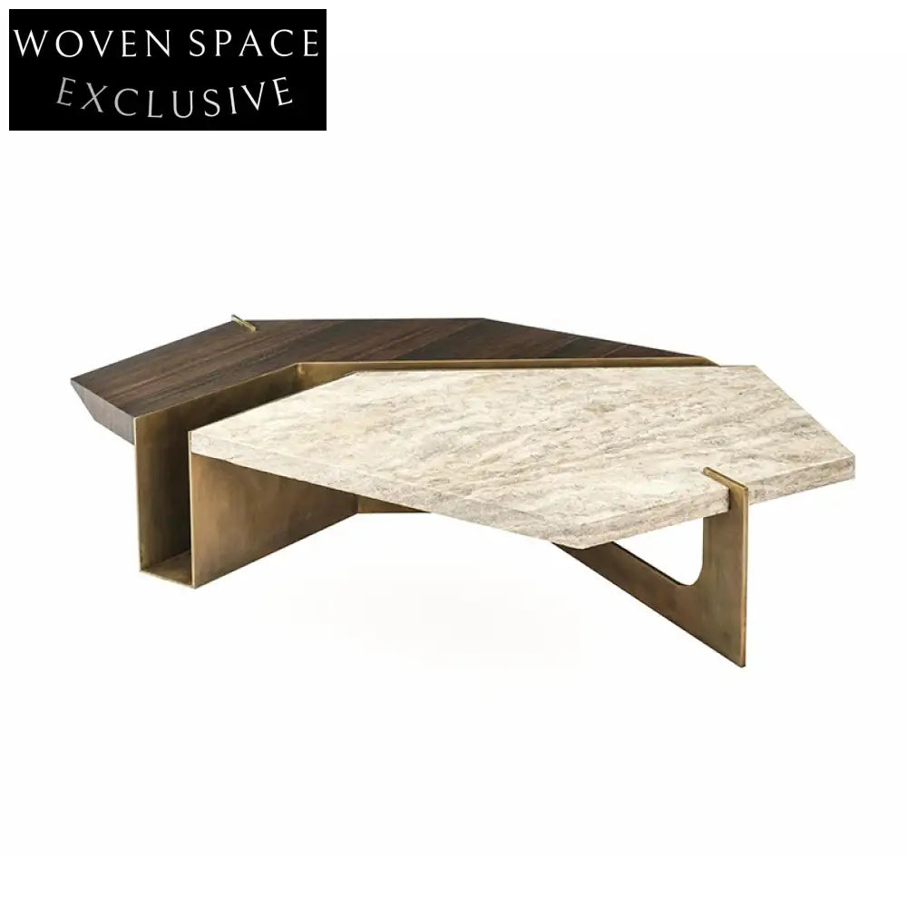 Modern Luxury Marble Coffee Table with Unique Stainless Steel Base