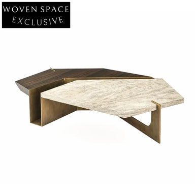 Modern Luxury Marble Coffee Table with Unique Stainless Steel Base