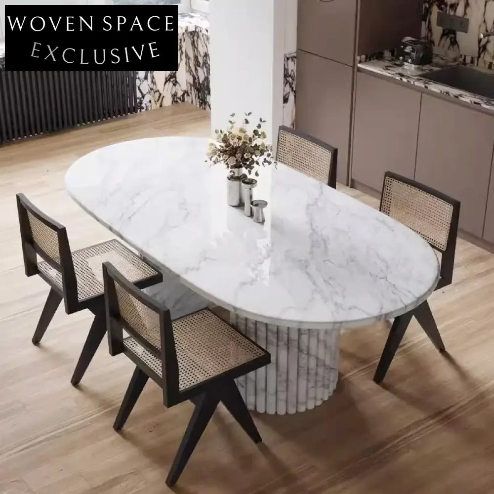 Modern Luxury Marble Dining Table, 6 Seater, Steel Frame, Elegant Kitchen Furniture