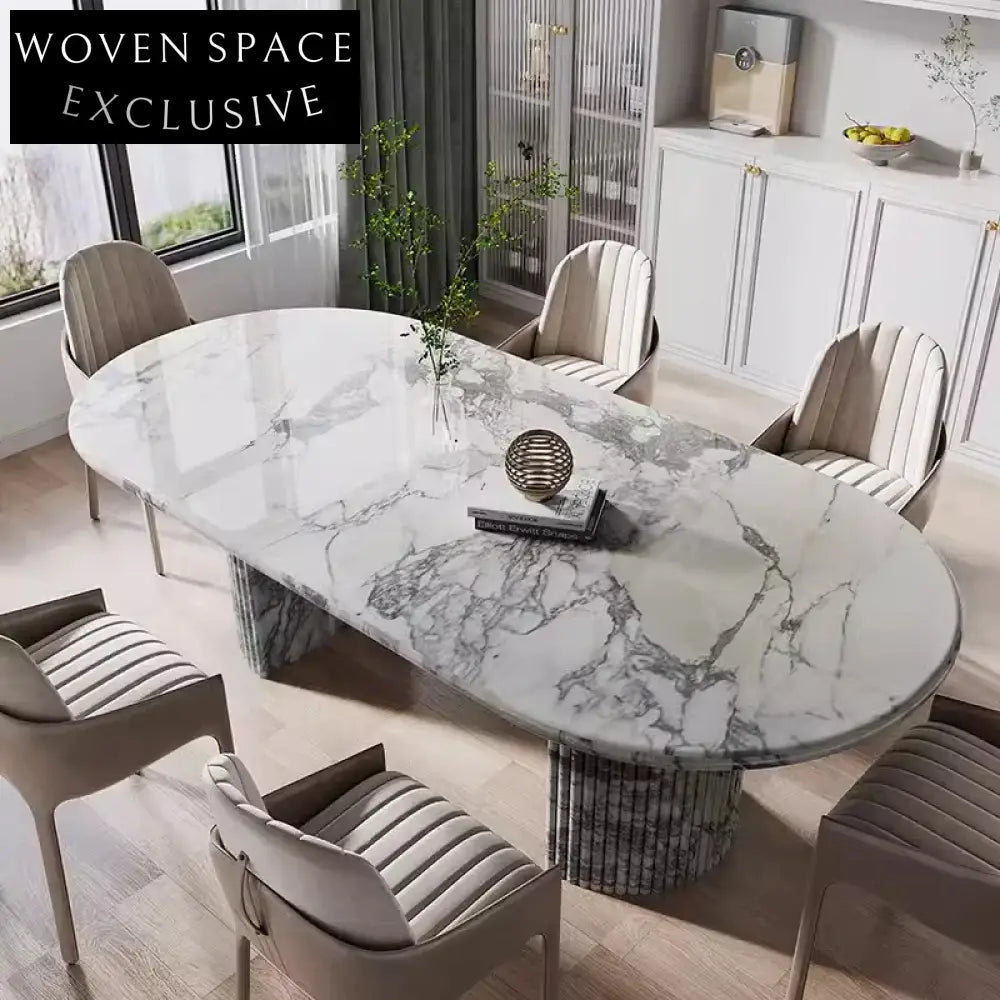 Modern Luxury Marble Dining Table, 6 Seater, Steel Frame, Elegant Kitchen Furniture