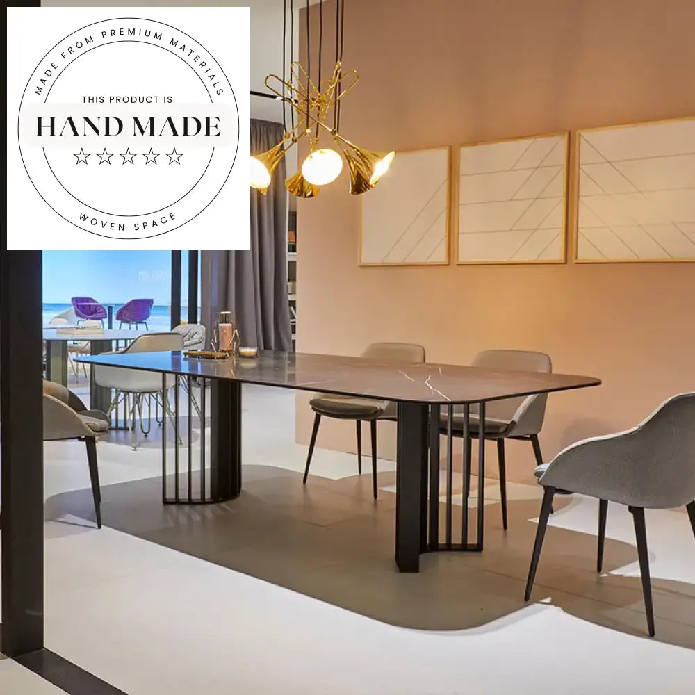 Modern Luxury Marble Top Rectangle Stainless Steel Dining Table