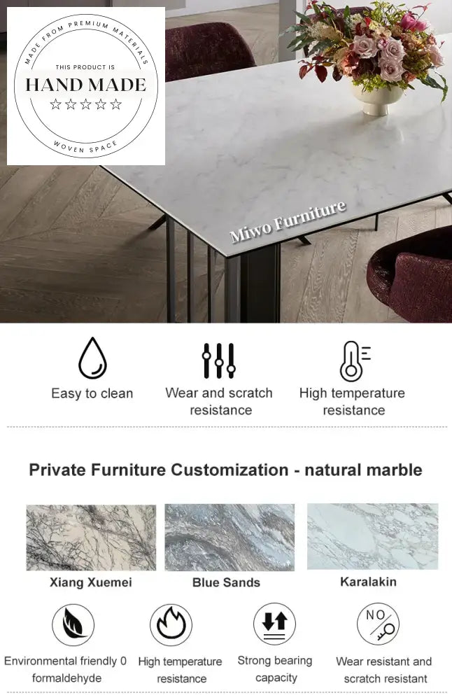 Modern Luxury Marble Top Rectangle Stainless Steel Dining Table