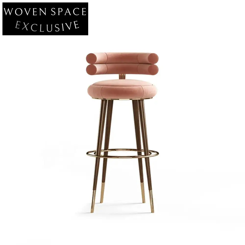 Modern Luxury Pink Velvet Curved Back Bar Stool for Home Restaurant Hotel