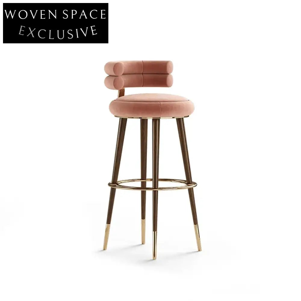 Modern Luxury Pink Velvet Curved Back Bar Stool for Home Restaurant Hotel