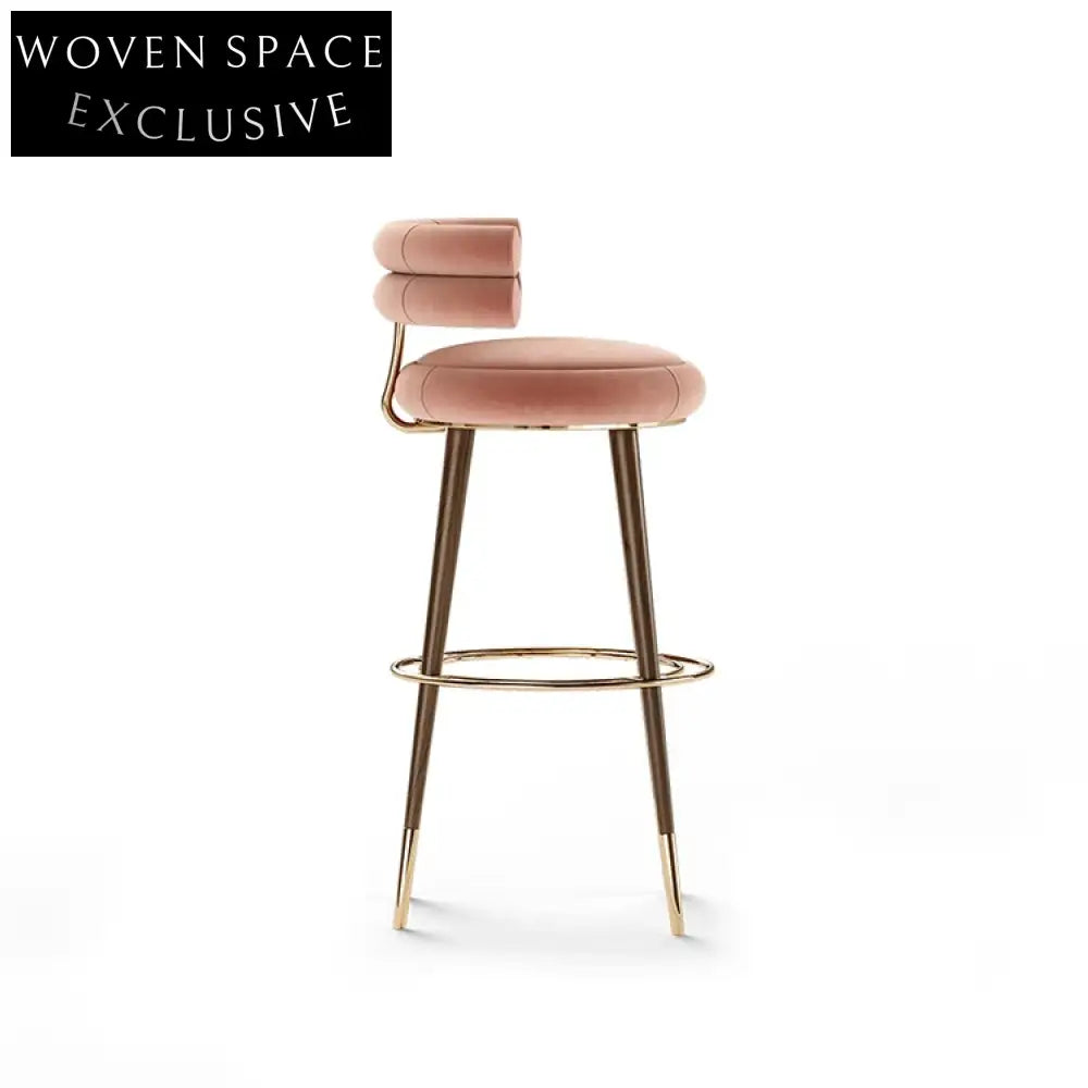 Modern Luxury Pink Velvet Curved Back Bar Stool for Home Restaurant Hotel