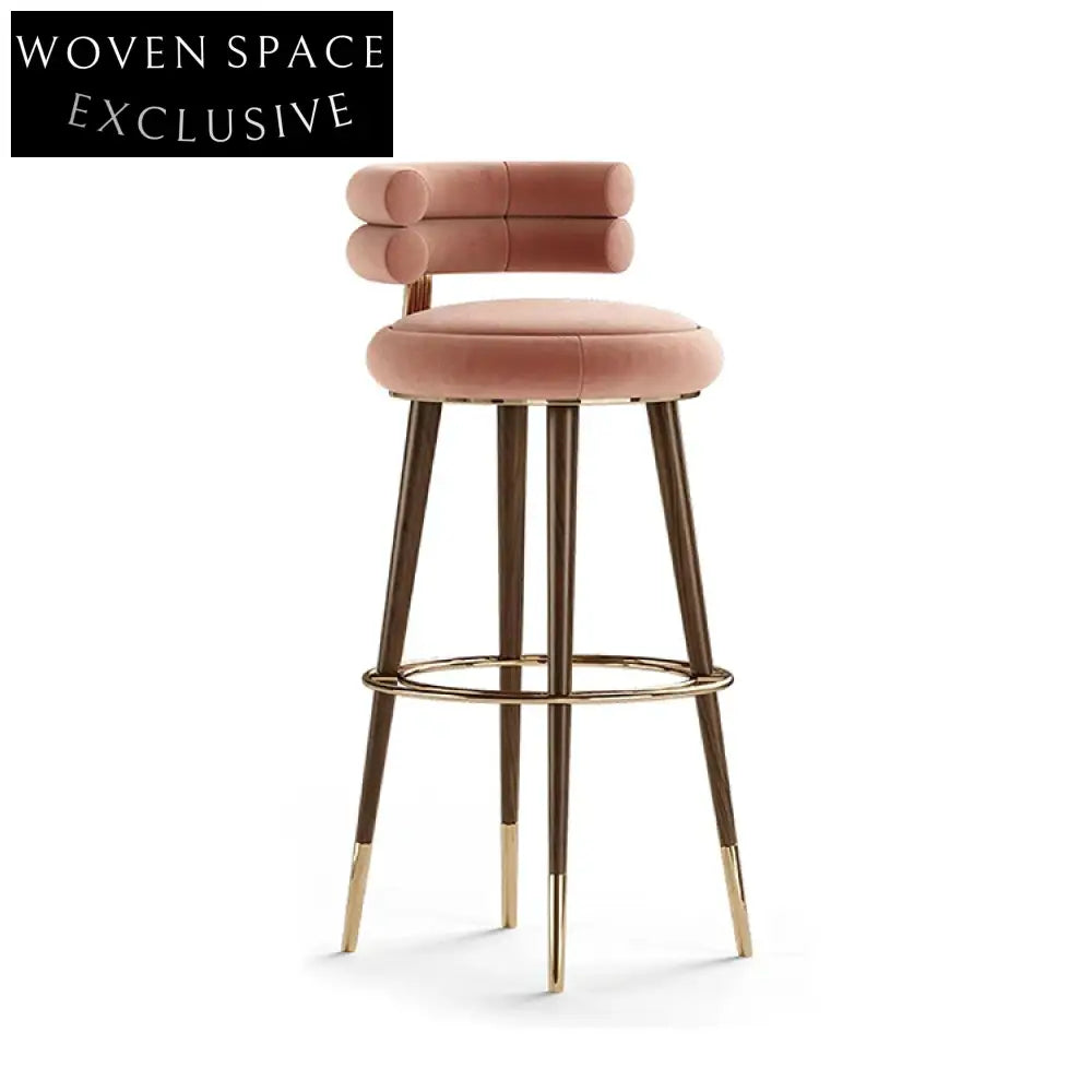 Modern Luxury Pink Velvet Curved Back Bar Stool for Home Restaurant Hotel