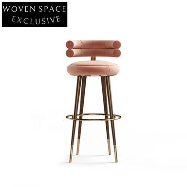 Modern Luxury Pink Velvet Curved Back Bar Stool for Home Restaurant Hotel