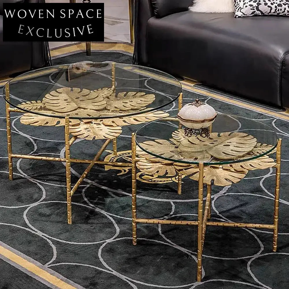Modern Luxury Roberto Gold Brass Frame Glass Round Living Room Coffee Table