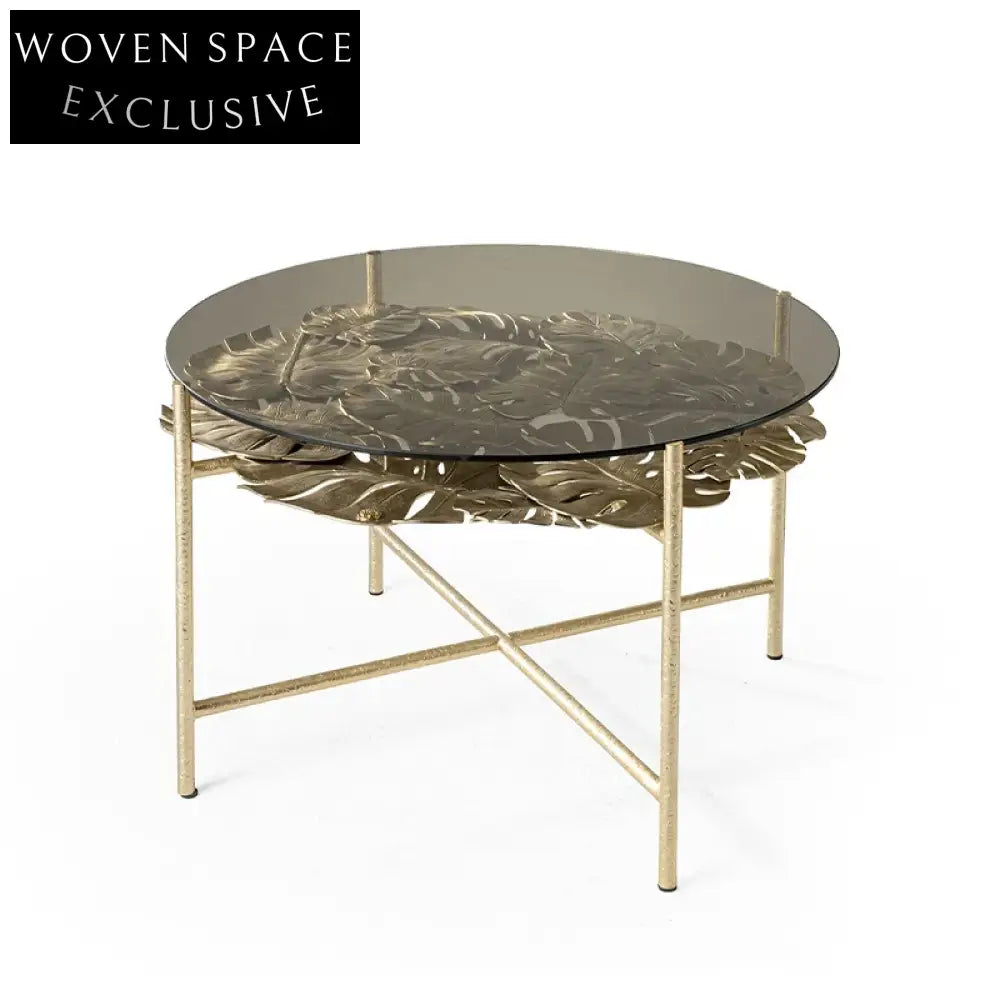 Modern Luxury Roberto Gold Brass Frame Glass Round Living Room Coffee Table