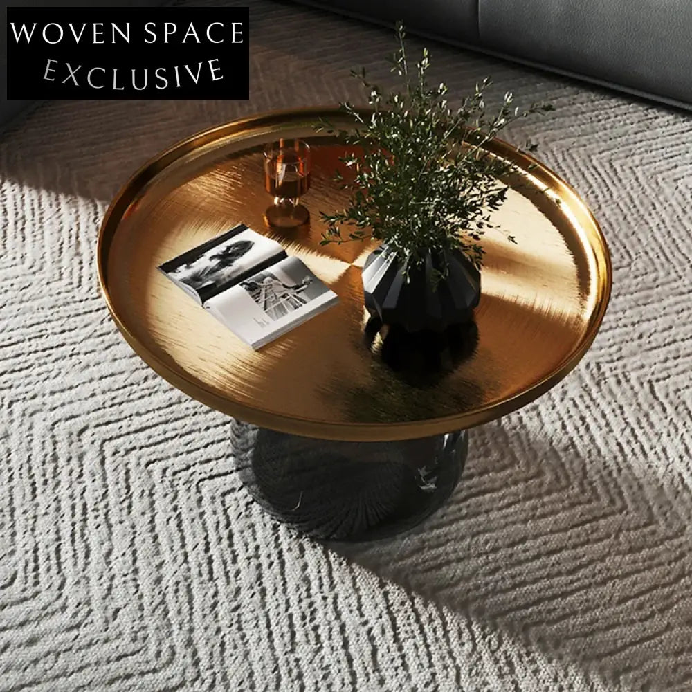Modern Luxury Round Glass Coffee Table with Storage and Elegant Metal Top Base